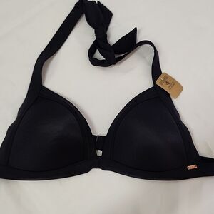 VICTORIA'S SECRET PINK  Black Halter Bikini Swim Summer Top Padded Cups Large